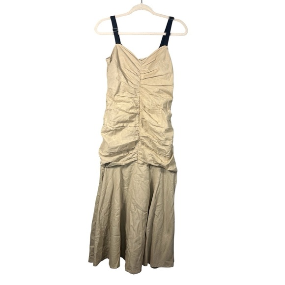 Anthropologie ATSU Summer Ruched Midi Dress Drop Waist Cami Straps 6 - Picture 5 of 11